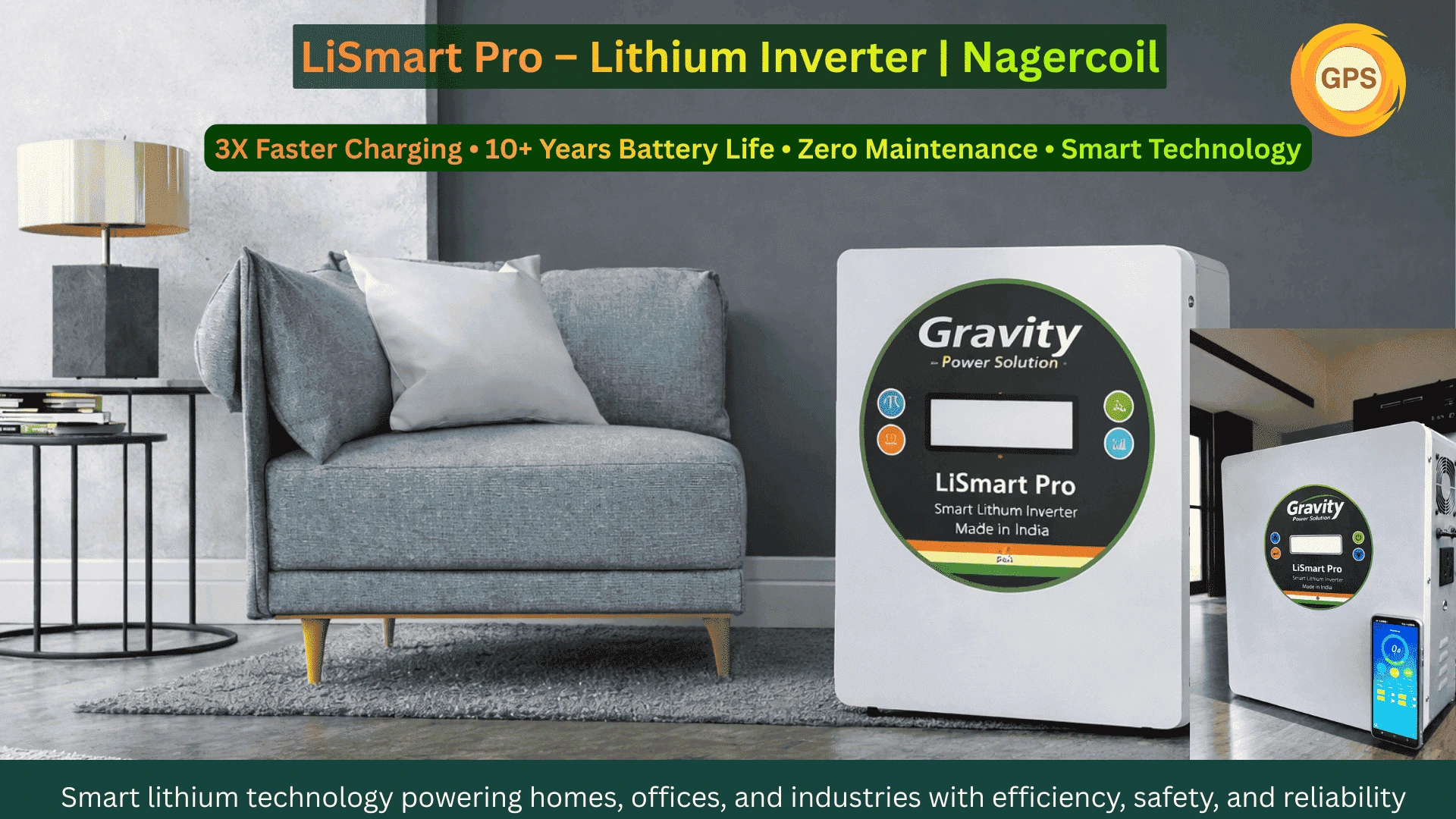 LiSmart Pro Smart Lithium Inverter with Lithium Iron Phosphate (LiFePO4) Battery in Nagercoil by Gravity Power Solution