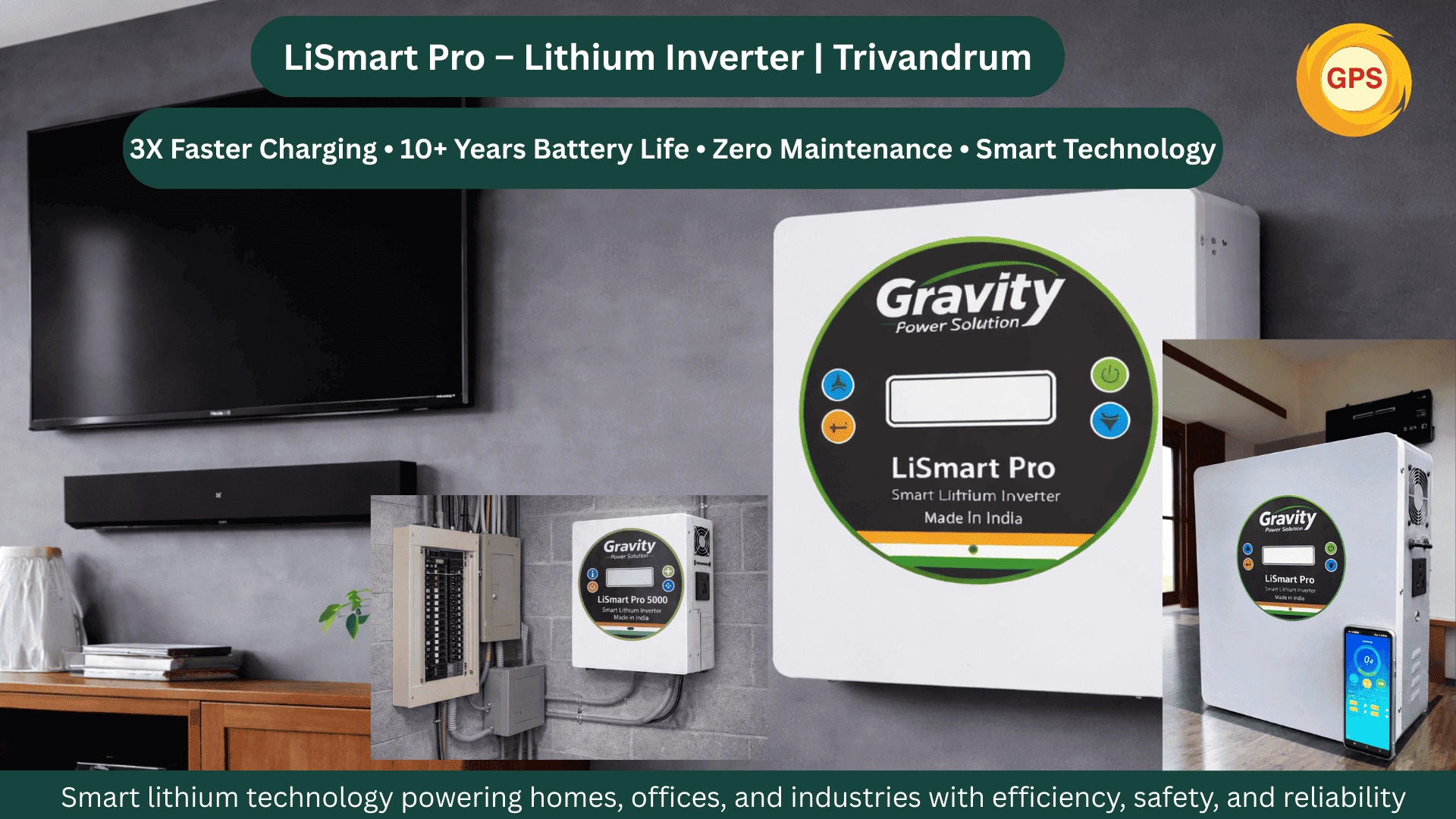 LiSmart Pro Lithium Inverter in Trivandrum with LiFePO4 battery technology for home and commercial power backup